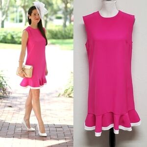 Victoria Beckham Target Pink White Trim Sleeveless Scoop Neck Mini Dress Medium
